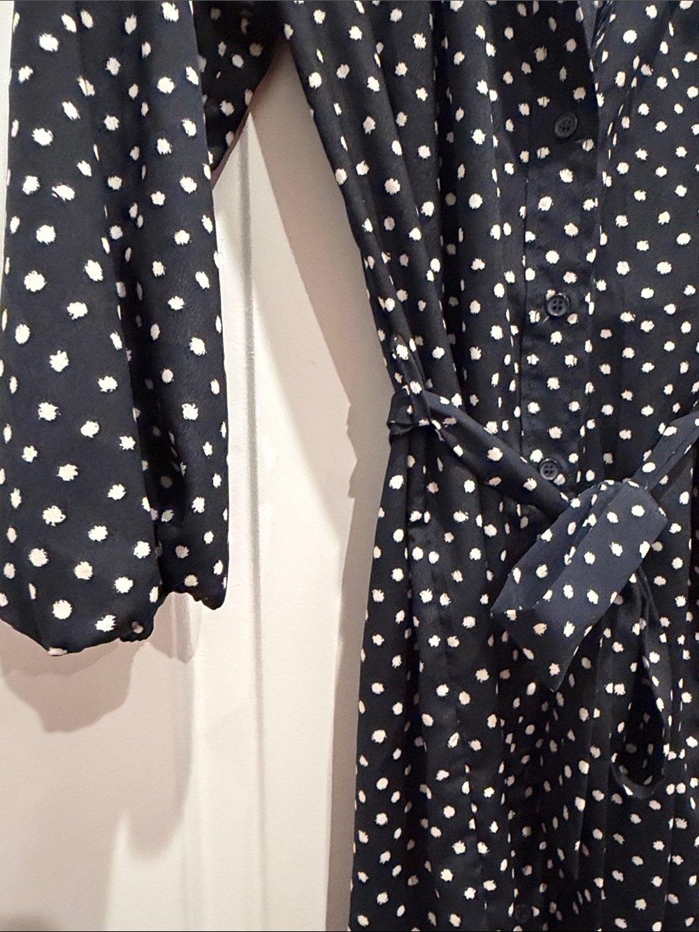 Anthropologie Maeve Navy & White Polka Dot Tie-Waist dress xs - Picture 5 of 8